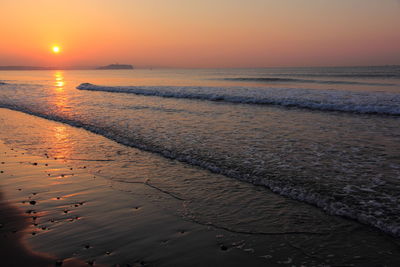 Scenic view of sea at sunset