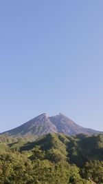 Scenic view of mountains against clear blue sky