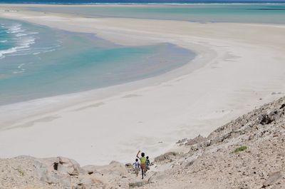 High angle view of people on beach