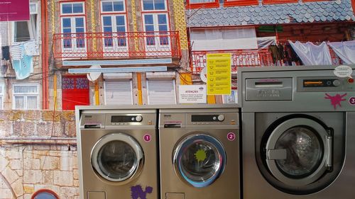 Clothes drying against building