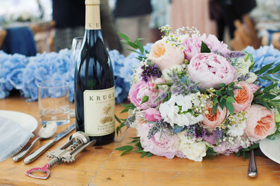 Close-up of flower bouquet on table