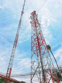 Low angle view of electricity pylon against sky