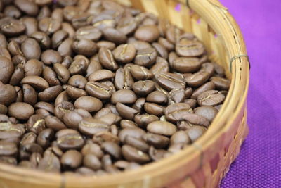 Close-up of coffee beans in basket