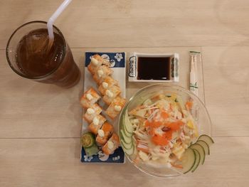 High angle view of food in glass on table