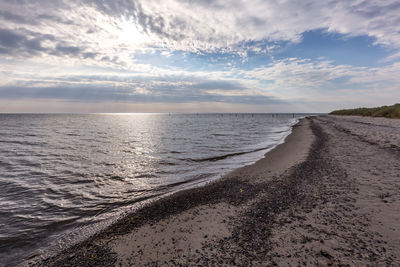 Scenic view of beach against sky during sunset