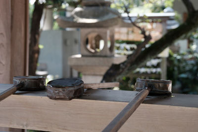 Close-up of glasses on table