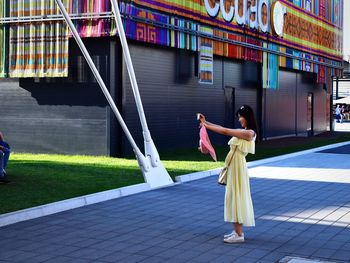 View of woman in city