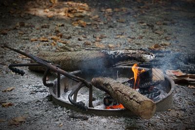 High angle view of food on barbecue grill