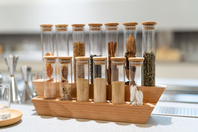 Close-up of spices in tube on table