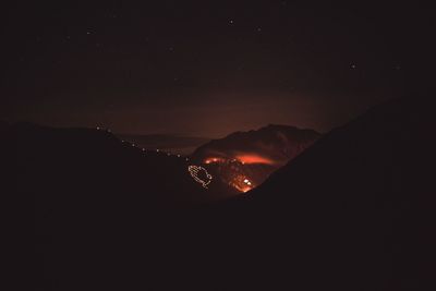 Scenic view of silhouette mountain against sky at night