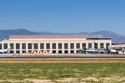 View of train against clear blue sky