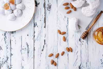 High angle view of cookies on table