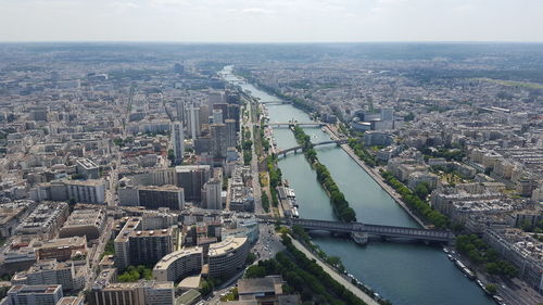 Aerial view of river and cityscape 