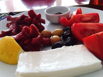 Close-up of fruits in plate