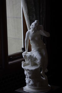 Statue by window in darkroom