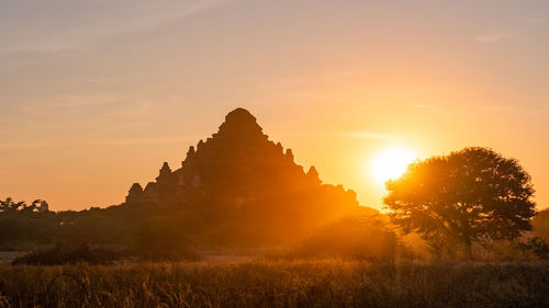 View of temple at sunset