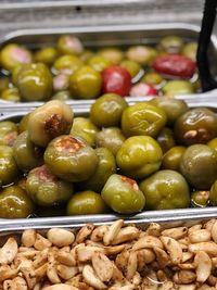 High angle view of food in containers at store