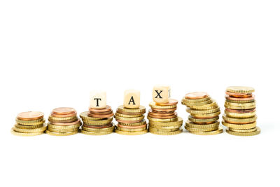 Stack of objects against white background