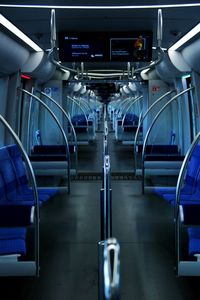 Interior of illuminated subway train