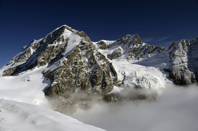 Snowcapped mountains against clear sky