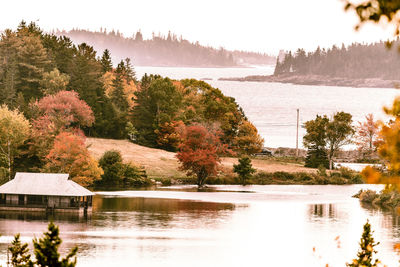 Scenic view of lake against sky during autumn