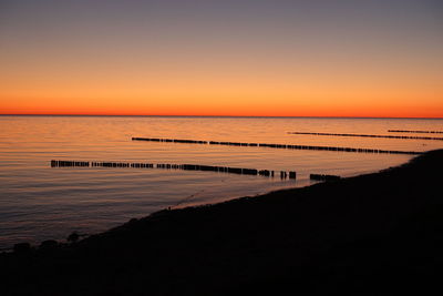 Scenic view of sea against clear sky during sunset