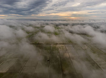 An aerial view of after the rain of paddy field