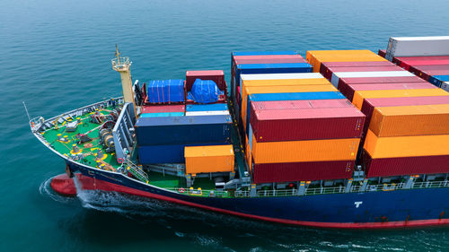 High angle view of ship in sea