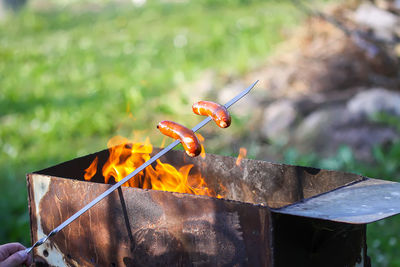 Close-up of orange on barbecue grill