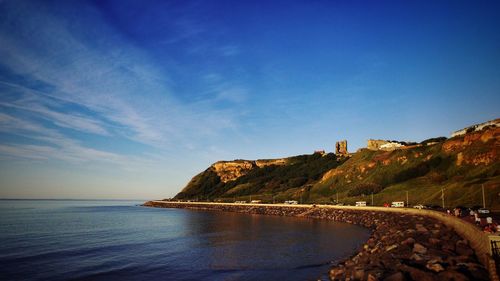 Scenic view of sea against blue sky