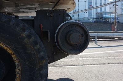 Truck with train wheel on street