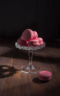 Close-up of pink cake on table