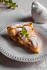 Close-up of dessert in plate on table