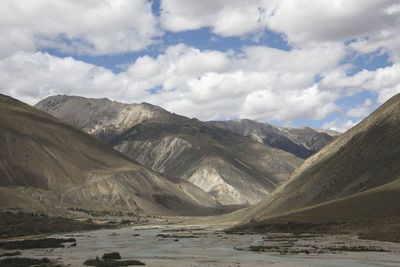 Scenic view of landscape and mountains against sky