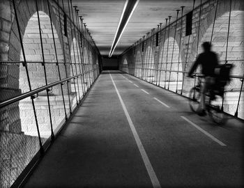 Rear view of man riding bicycle