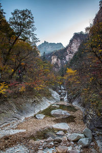 Scenic view of mountains against sky during autumn