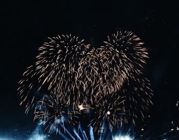 Low angle view of firework display at night