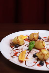 Close-up of dessert in plate on table