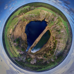 High angle view of landscape seen through glass