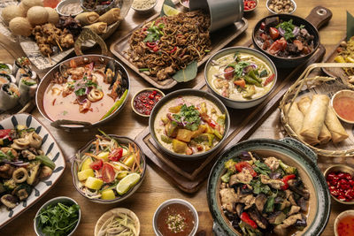 High angle view of food on table