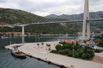 High angle view of bridge over river against sky