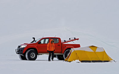 Winter camping on oxnadalsheidi pass in north iceland