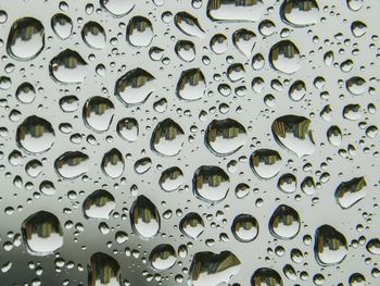 Full frame shot of raindrops on glass window