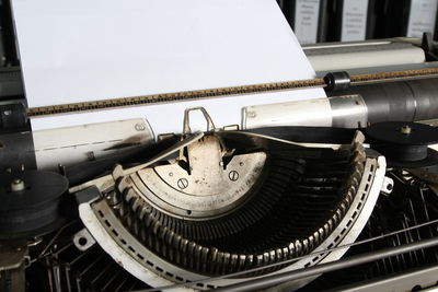 Close-up high angle view of typewriter