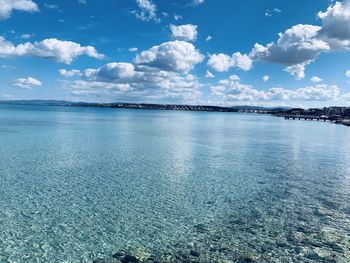 Scenic view of sea against blue sky