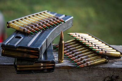 Close-up of bullets on table