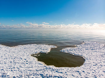 Scenic view of sea against sky during winter