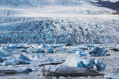 Aerial view of frozen landscape