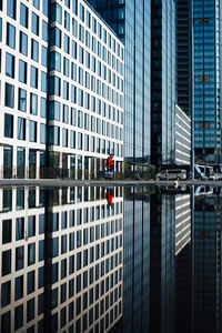 Reflection of buildings on glass window