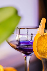 Close-up of beer glass on table